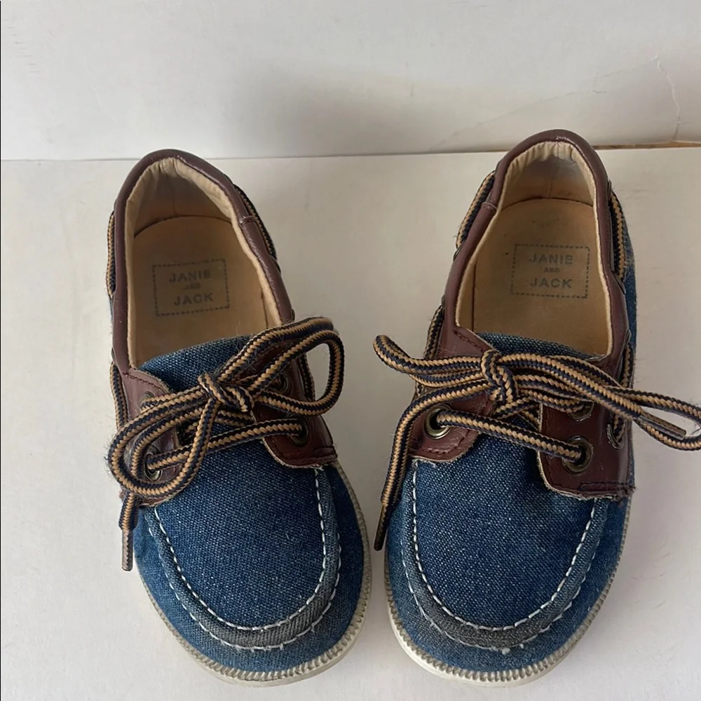 Janie and Jack Blue and Brown Kids Boat Shoes